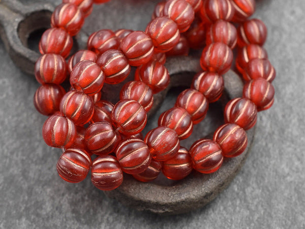 Melon Beads - Czech Glass Beads - Large Hole Beads - Round Beads - 6mm or 8mm