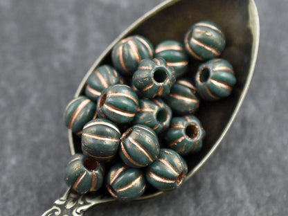 Large Hole Beads - Melon Beads - Czech Glass Beads - Round Beads - 6mm or 8mm