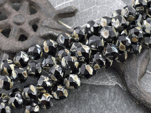 Picasso Beads - Czech Glass Beads - Central Cut Beads - Round Beads - Black Beads - 9mm - 15pcs - (A280)