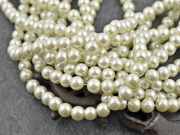 Glass Pearl Beads - Glass Beads - Glass Pearls - Round Pearl Beads - 32 inch strand - Choose Your Size