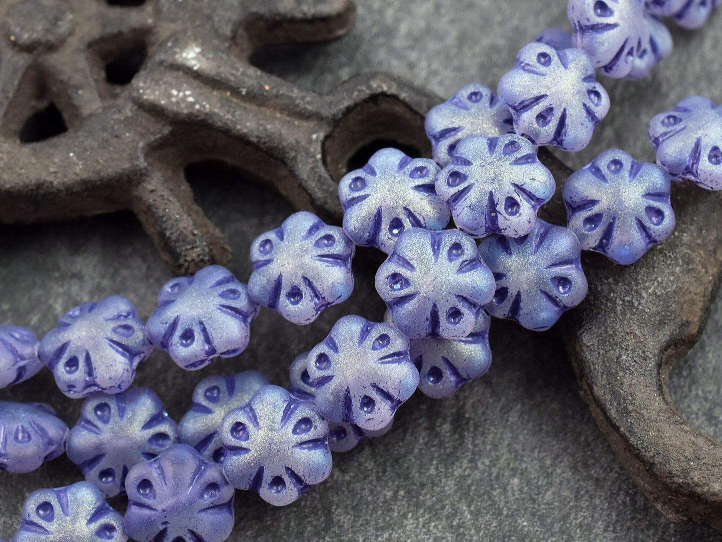 Flower Beads - Czech Glass Beads - Picasso Beads - Purple Beads - 11mm - 10pcs - (216)
