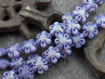 Flower Beads - Czech Glass Beads - Picasso Beads - Purple Beads - 11mm - 10pcs - (216)