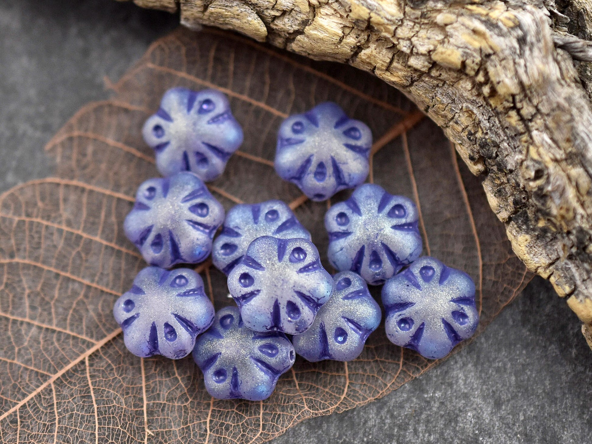 Flower Beads - Czech Glass Beads - Picasso Beads - Purple Beads - 11mm - 10pcs - (216)