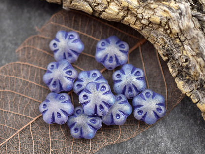 Flower Beads - Czech Glass Beads - Picasso Beads - Purple Beads - 11mm - 10pcs - (216)