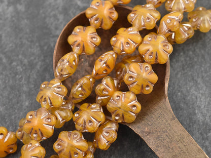 Czech Glass Beads - Picasso Beads - Flower Beads - Floral Beads - Orange Beads - 11mm - 10pcs - (1916)