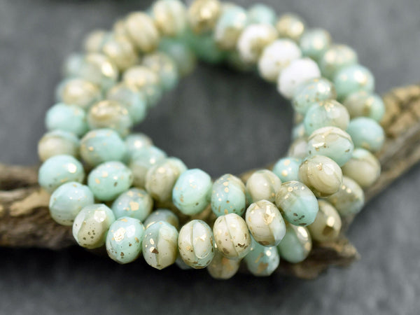 Rondelle Beads - Czech Glass Beads - Czech Picasso Beads - Fire Polished Beads - Donut Beads - 6x8mm - 25pcs - (188)
