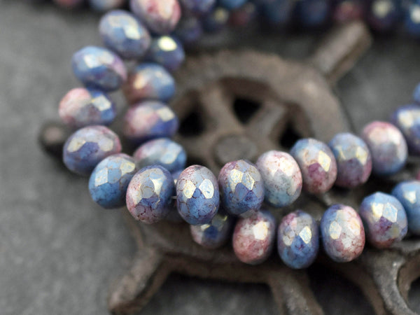 Rondelle Beads - Czech Glass Beads - Czech Picasso Beads - Fire Polished Beads - Donut Beads - 6x8mm - 25pcs - (2830)