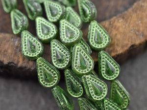 Czech Glass Beads - Picasso Beads - Teardrop Beads - Filigree Style Beads - Tear Drop Beads - 10pcs - 14x10mm - (4782)