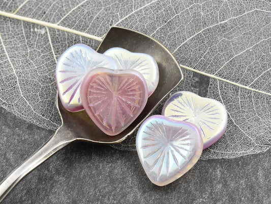 Heart Beads - Czech Glass Beads - Focal Beads - Heart Pendant - Heart Charms - 18mm - 4pcs - (719)