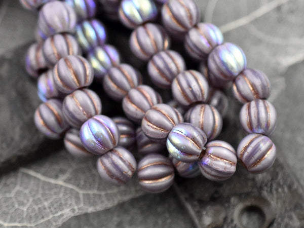 Large Hole Beads - Czech Glass Beads - Melon Beads - Round Beads - 6mm or 8mm