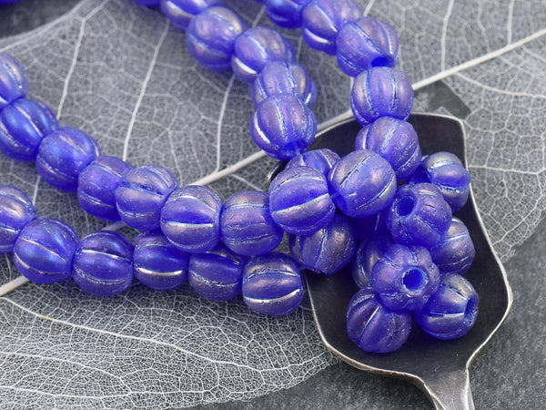 Czech Glass Beads - Large Hole Beads - Melon Beads - Round Beads - 6mm or 8mm