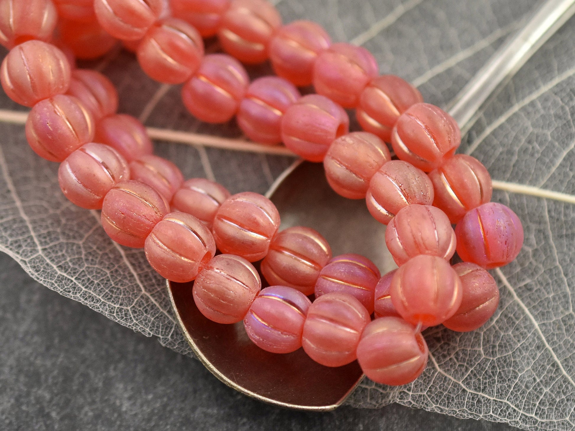 Melon Beads - Czech Glass Beads - Large Hole Beads - Round Beads - 6mm or 8mm