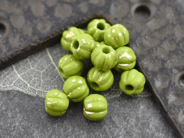 Large Hole Beads - Melon Beads - Czech Glass Beads - Round Beads - 6mm or 8mm