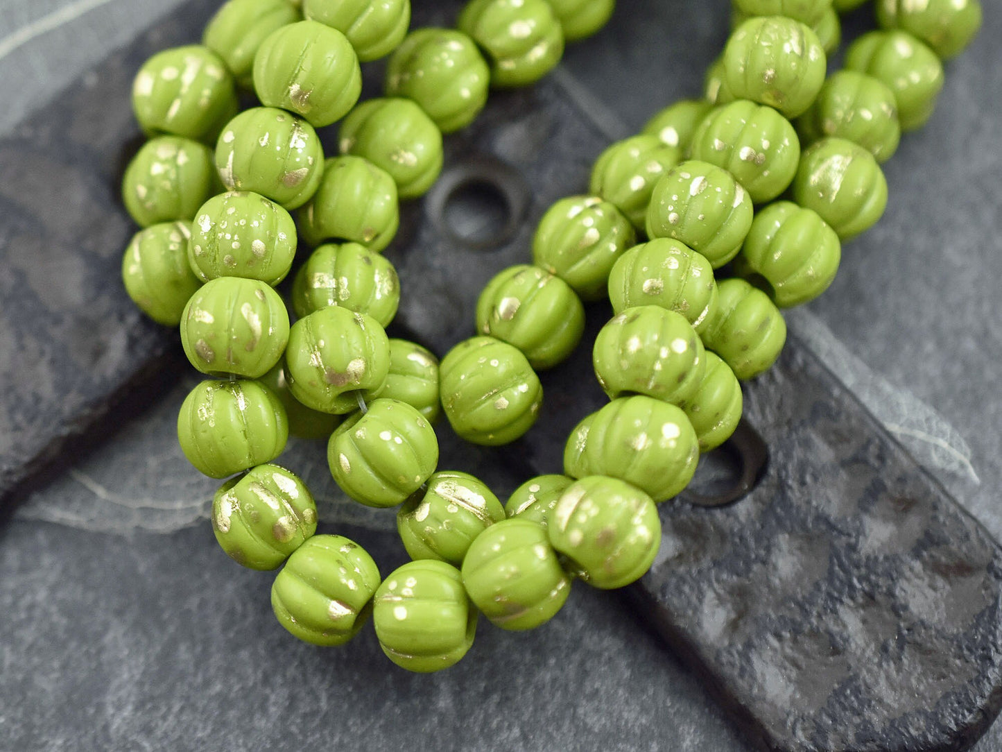 Large Hole Beads - Melon Beads - Czech Glass Beads - Round Beads - 6mm or 8mm