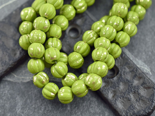 Large Hole Beads - Melon Beads - Czech Glass Beads - Round Beads - 6mm or 8mm