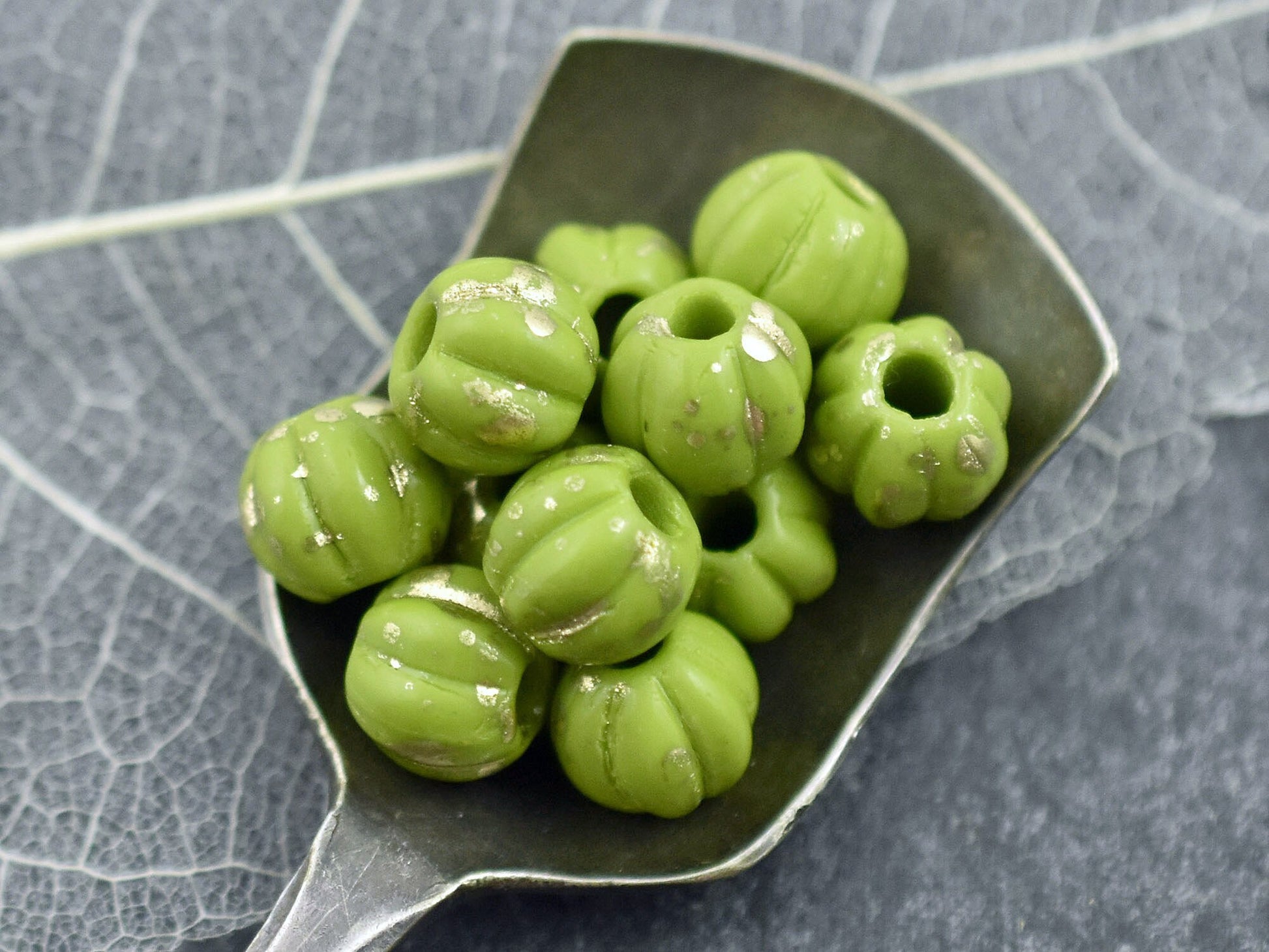 Large Hole Beads - Melon Beads - Czech Glass Beads - Round Beads - 6mm or 8mm