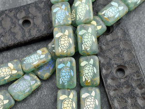 Czech Glass Beads - Turtle Beads - Picasso Beads - Sea Life Beads - Laser Tattoo Beads - 18x12mm - 6pcs - (1300)