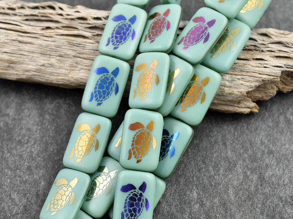 Czech Glass Beads - Laser Etched Beads - Turtle Beads - Picasso Beads - Laser Tattoo Beads - 18x12mm - 6pcs - (4337)