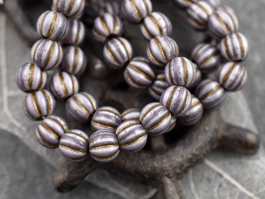 Czech Glass Beads - Large Hole Beads - Melon Beads - Round Beads - 6mm or 8mm