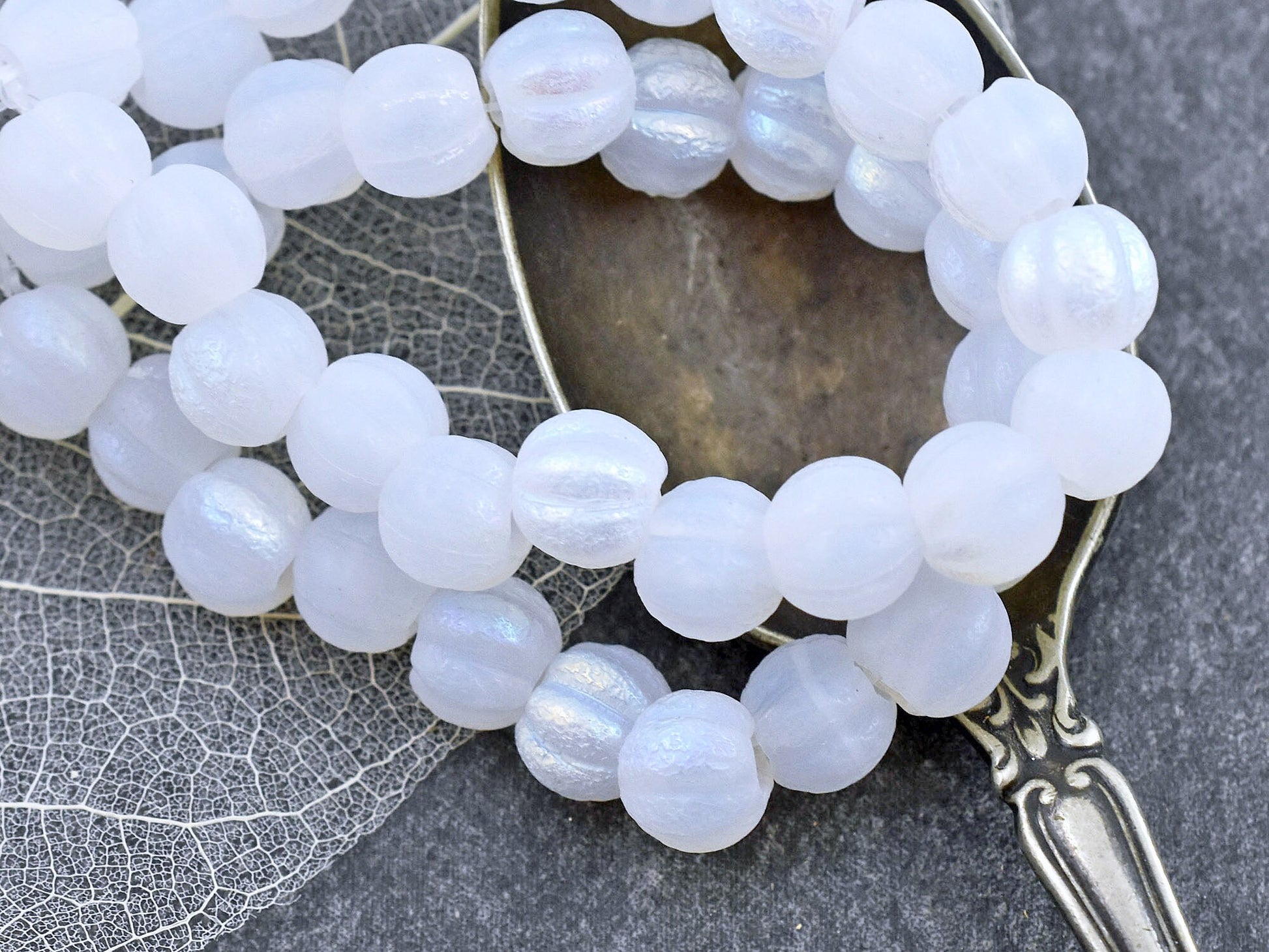 Czech Glass Beads - Large Hole Beads - Melon Beads - Round Beads - 6mm or 8mm