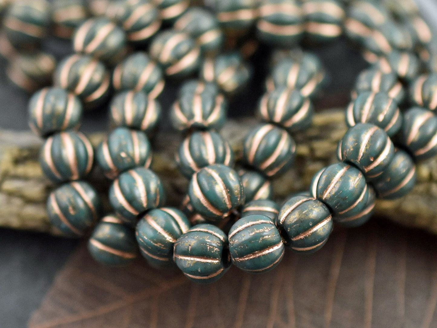 Large Hole Beads - Melon Beads - Czech Glass Beads - Round Beads - 6mm or 8mm
