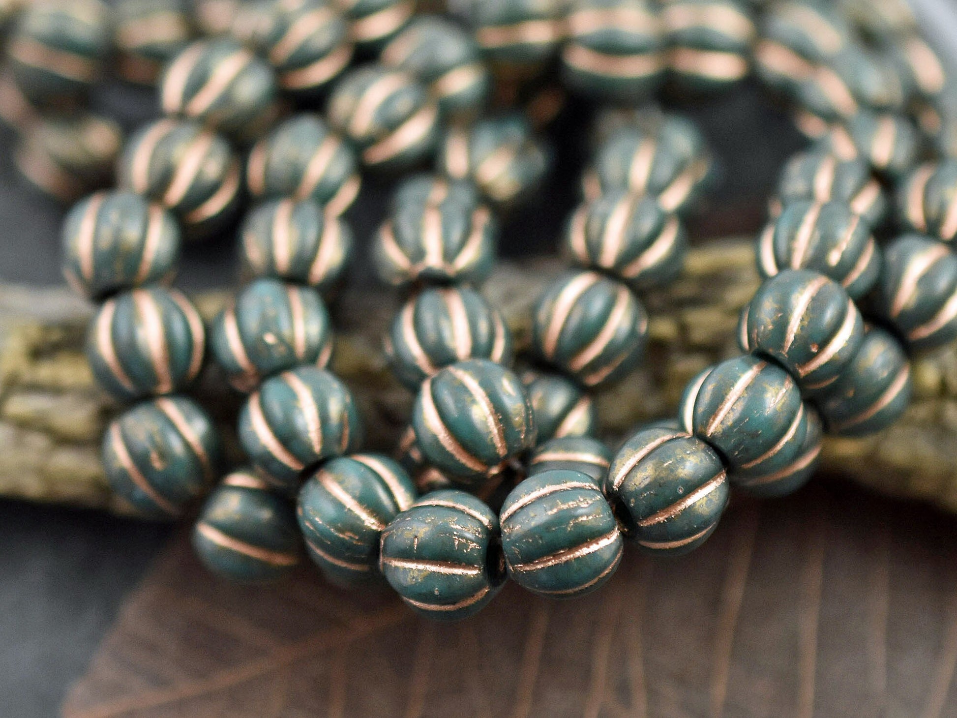 Large Hole Beads - Melon Beads - Czech Glass Beads - Round Beads - 6mm or 8mm
