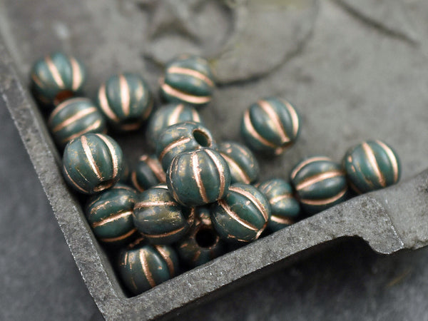 Large Hole Beads - Melon Beads - Czech Glass Beads - Round Beads - 6mm or 8mm