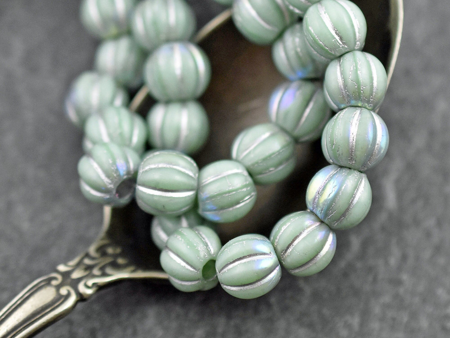 Melon Beads - Czech Glass Beads - Large Hole Beads - Round Beads - 8mm - 20pcs - (A368)