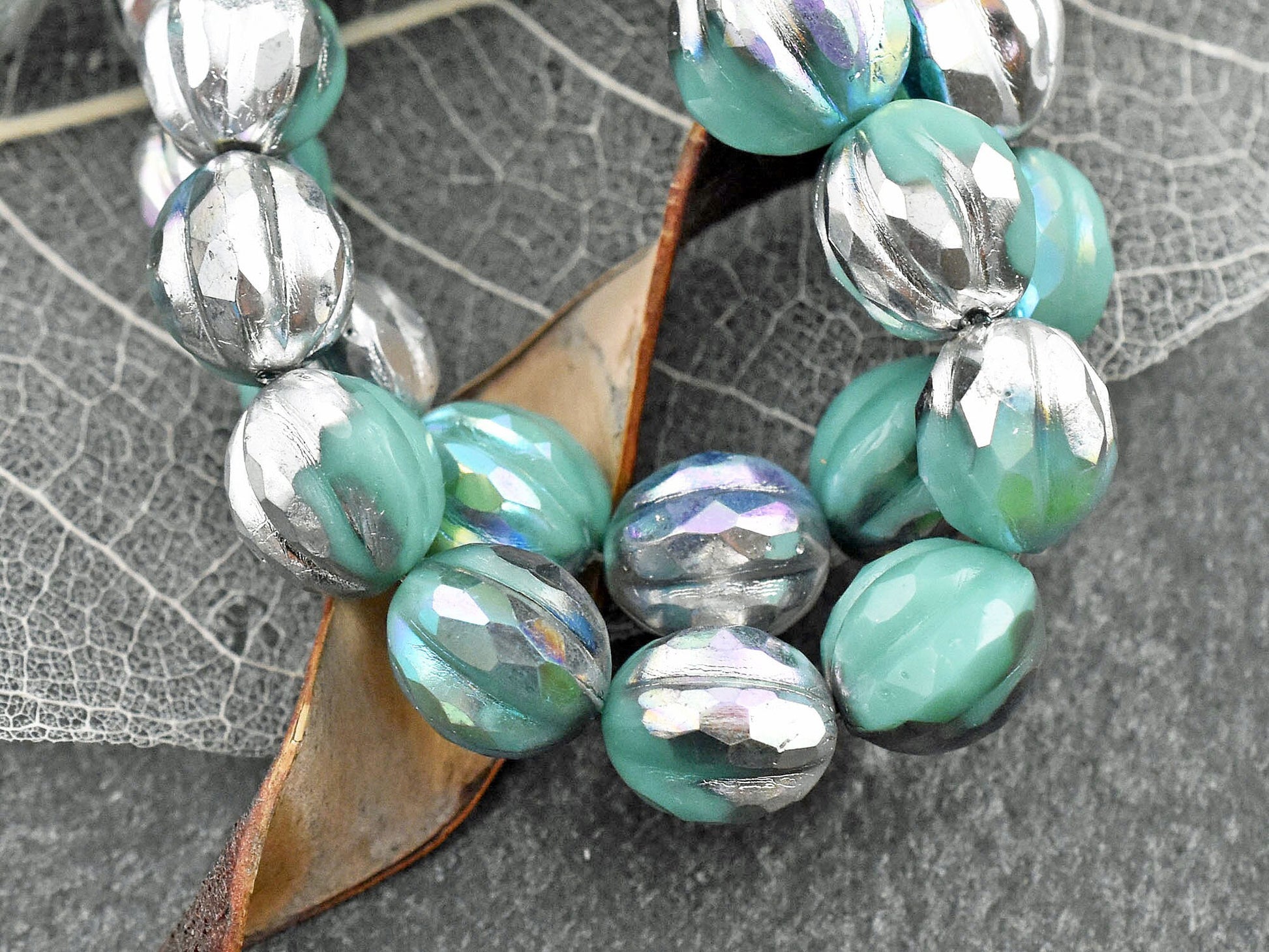 Czech Glass Beads - Picasso Beads - Faceted Melon - Melon Beads - Round Beads - 10mm - 12pcs (1835)