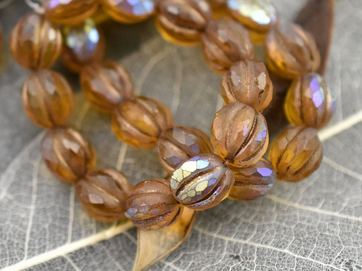 Czech Glass Beads - Picasso Beads - Faceted Melon - Melon Beads - Round Beads - 10mm - 12pcs (861)