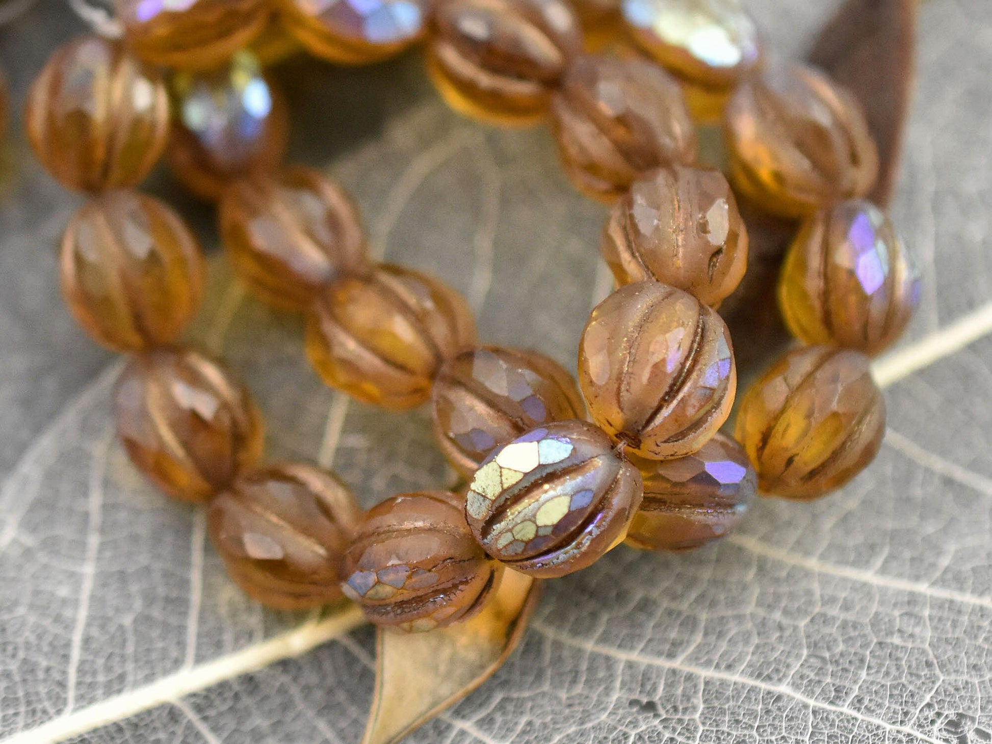 Czech Glass Beads - Picasso Beads - Faceted Melon - Melon Beads - Round Beads - 10mm - 12pcs (861)