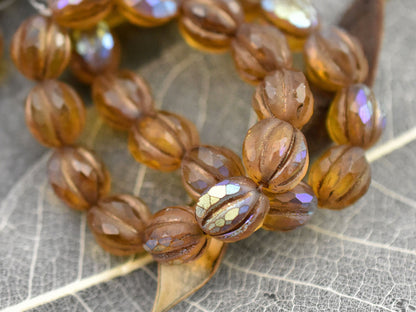 Czech Glass Beads - Picasso Beads - Faceted Melon - Melon Beads - Round Beads - 10mm - 12pcs (861)