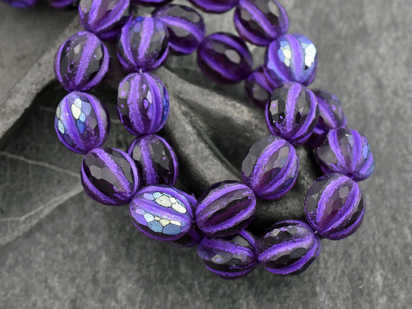Melon Beads - Czech Glass Beads - Picasso Beads - Faceted Melon - Round Beads - 10mm - 12pcs (1888)
