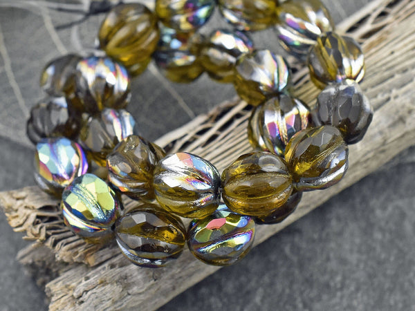 Czech Glass Beads - Picasso Beads - Faceted Melon - Melon Beads - Round Beads - 10mm - 12pcs (4174)