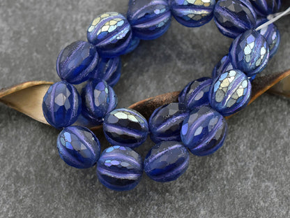 Czech Glass Beads - Picasso Beads - Faceted Melon - Melon Beads - Round Beads - 10mm - 12pcs (1035)