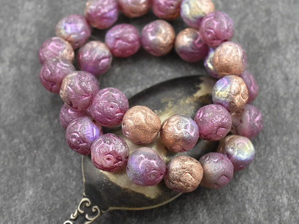 Czech Glass Beads - Flower Beads - Round Beads - Rose Beads - Etched Beads - New Czech Beads - 10mm - 15pcs - (2292)