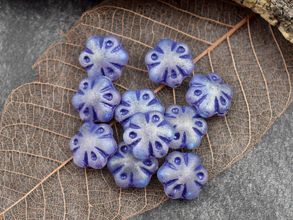 Flower Beads - Czech Glass Beads - Picasso Beads - Purple Beads - 11mm - 10pcs - (216)