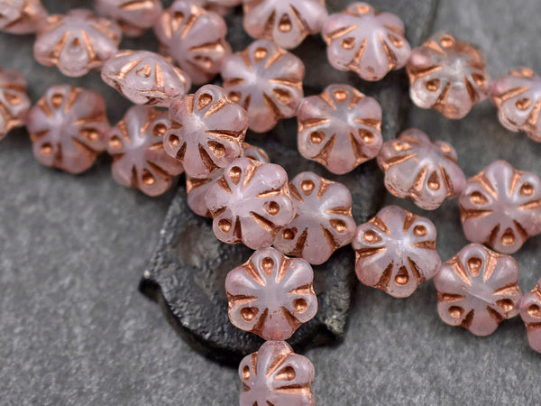 Czech Glass Beads - Picasso Beads - Flower Beads - Floral Beads - Pink Beads - 11mm - 10pcs - (3938)