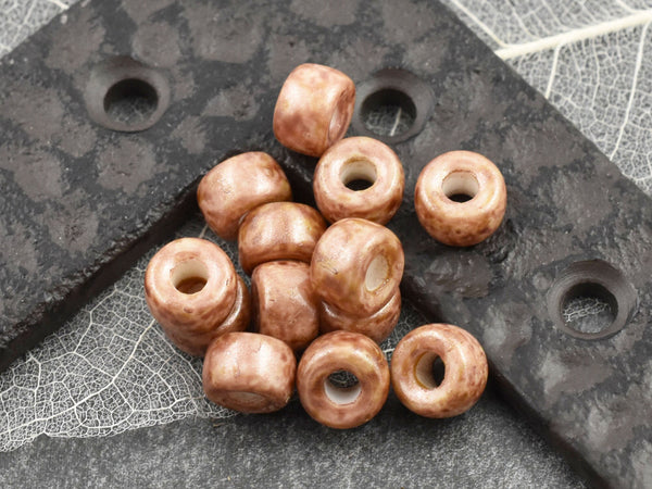 Large Hole Beads - Picasso Beads - Czech Glass Beads - Crow Beads - Rondelle Beads - Spacer Beads - 9mm - 25pcs (4636)