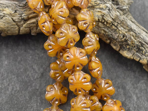 Czech Glass Beads - Picasso Beads - Flower Beads - Floral Beads - Orange Beads - 11mm - 10pcs - (1916)