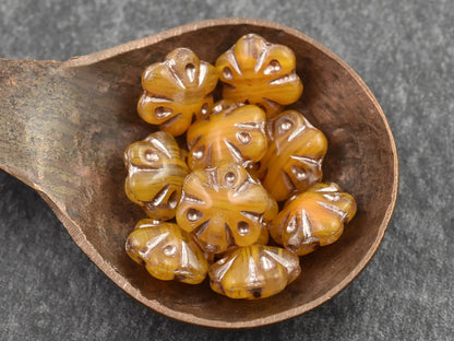 Czech Glass Beads - Picasso Beads - Flower Beads - Floral Beads - Orange Beads - 11mm - 10pcs - (1916)