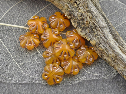 Czech Glass Beads - Picasso Beads - Flower Beads - Floral Beads - Orange Beads - 11mm - 10pcs - (1916)