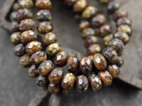 Picasso Beads - Rondelle Beads - Czech Glass Beads - Fire Polished Beads - Fall Beads - 6x8mm - 25pcs - (4499)