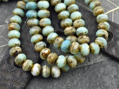 Picasso Beads - Rondelle Beads - Czech Glass Beads - Fire Polished Beads - Donut Beads - 6x8mm - 25pcs - (B719)