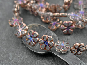 Flower Beads - Czech Glass Beads - Hawaiian Flower - Picasso Beads - Focal Beads - 15mm - 10pc - (A274)