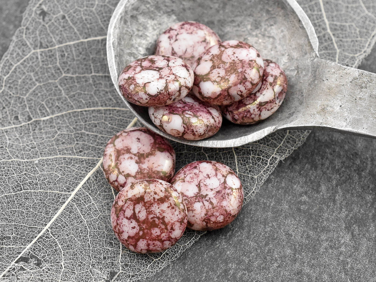 Picasso Beads - Czech Glass Beads - Coin Beads - Focal Beads - Pink Beads - 10pcs - 15mm - (B332)