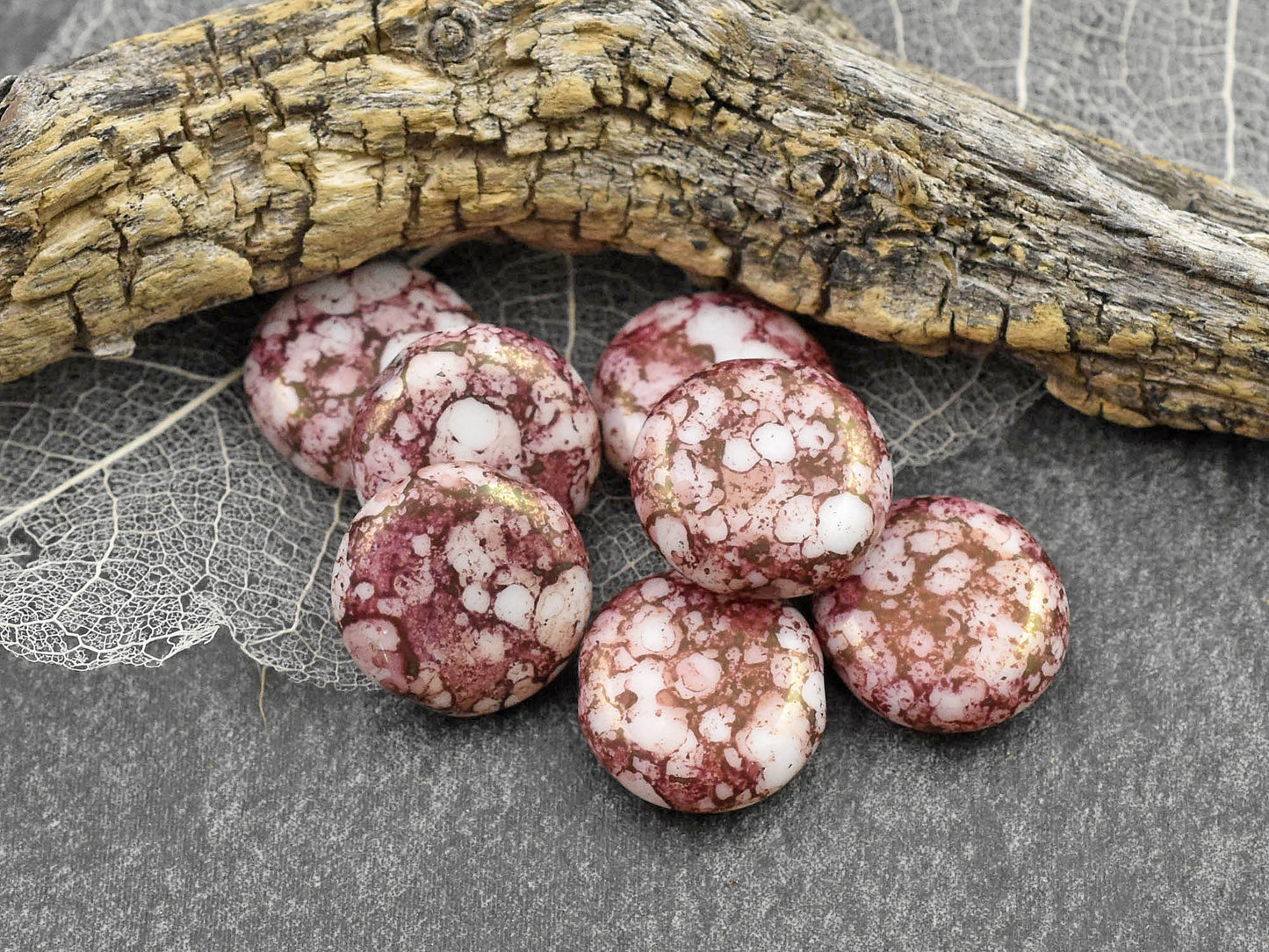 Picasso Beads - Czech Glass Beads - Coin Beads - Focal Beads - Pink Beads - 10pcs - 15mm - (B332)