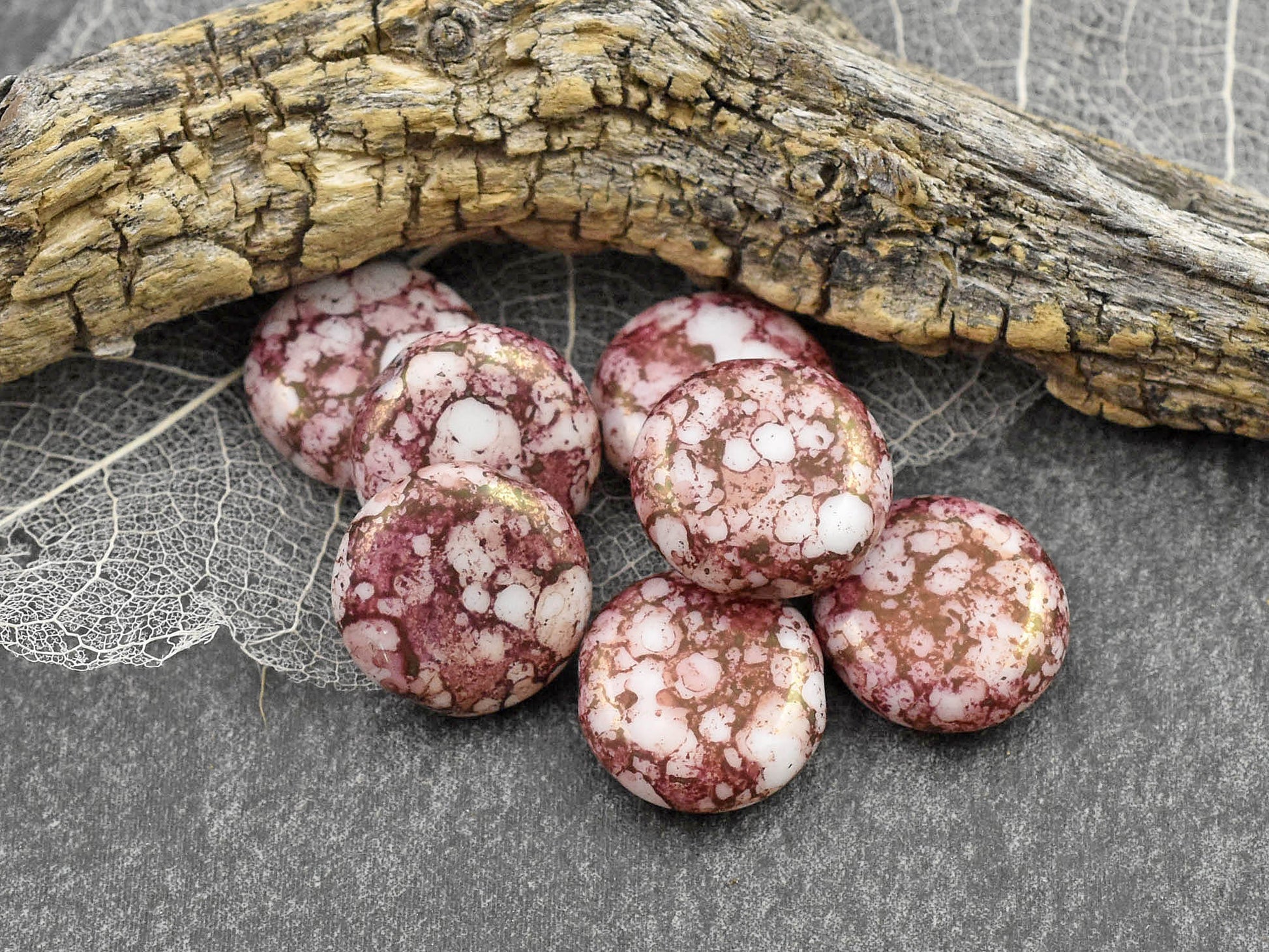 Picasso Beads - Czech Glass Beads - Coin Beads - Focal Beads - Pink Beads - 10pcs - 15mm - (B332)