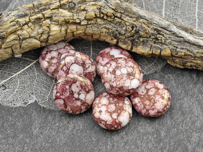 Picasso Beads - Czech Glass Beads - Coin Beads - Focal Beads - Pink Beads - 10pcs - 15mm - (B332)