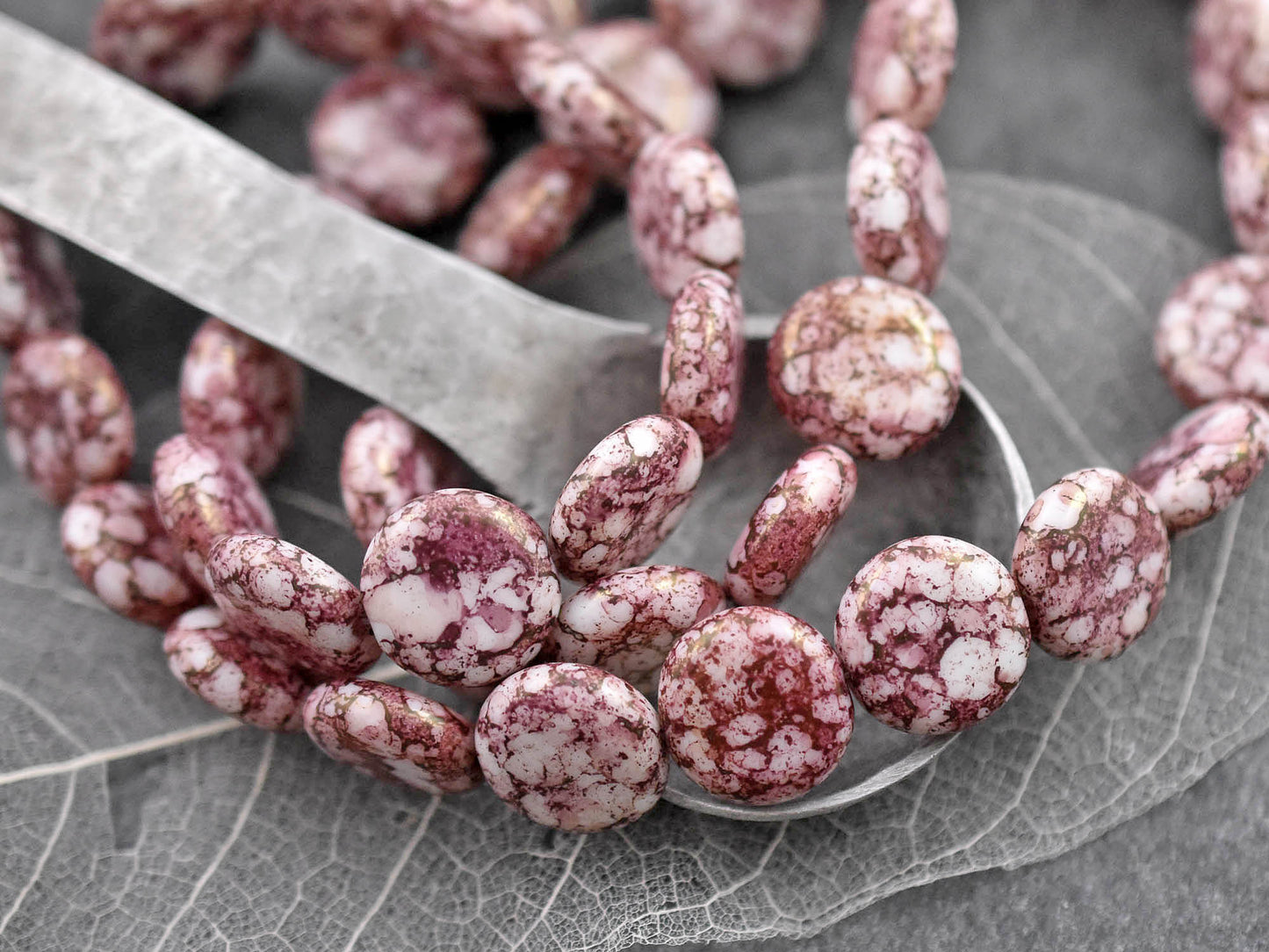 Picasso Beads - Czech Glass Beads - Coin Beads - Focal Beads - Pink Beads - 10pcs - 15mm - (B332)
